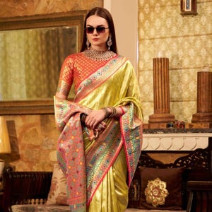 Tissue Silk Saree with Rich Zari Weaving - Designer Blouse  - Wedding & Festive Wear 6 Elegant Color Options Available