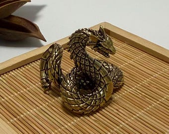 Mini statuetta di drago vintage in ottone - Ornamento del serpente dello zodiaco cinese, drago nero del tè