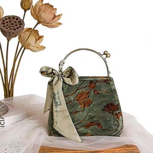 Vintage Velvet Jacquard Handbag with Silk Scarf - Cheongsam Evening Clutch, Retro Floral Square Bag