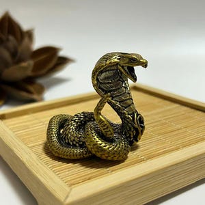 Massive Messing Cobra Figur | Schlangen-Tee-Haustier-Tierkreis-Statue Taschen-Dekor