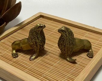 Statuetta vintage in ottone di leone marino - Miniatura da compagnia, decorazione da scrivania per casa e ufficio