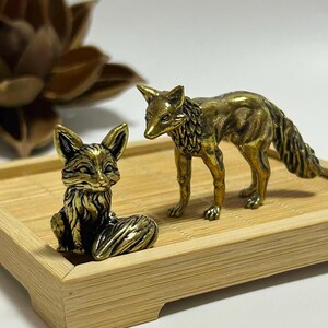 Figura de zorro de latón – Escultura de animal retro de cobre, decoración de mascotas para el té