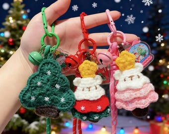 Portachiavi natalizio all'uncinetto - Ciondolo per borsa in peluche a forma di albero di Natale/cappello di Babbo Natale/guanto lavorato a maglia