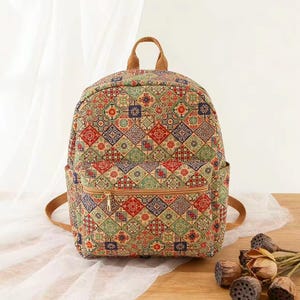 Cork Backpack boho women Natural Tile Pattern Hardware Brown Straps Small Travel Taylor Cork Backpack – Natural with Gold Accents | 3-in-1  main image 2