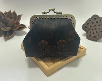 Mini portamonete vintage con chiusura a scatto - Pochette in raso fatta a mano per chiavi e rossetto