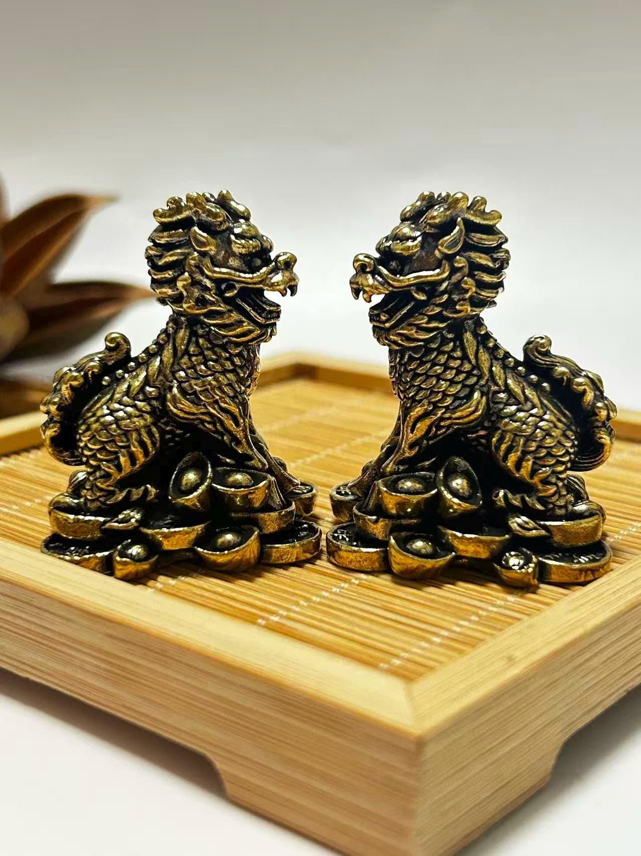 Brass Kirin Statues Pair - Feng Shui Wealth Figurines, Home Decor
