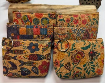 Vintage Kork Geldbörse | Ethnische Blumen Mini Clutch