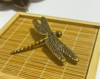 Vintage Brass Dragonfly Figurines –  Small Insect Sculptures for Desk, Home & Office Decor