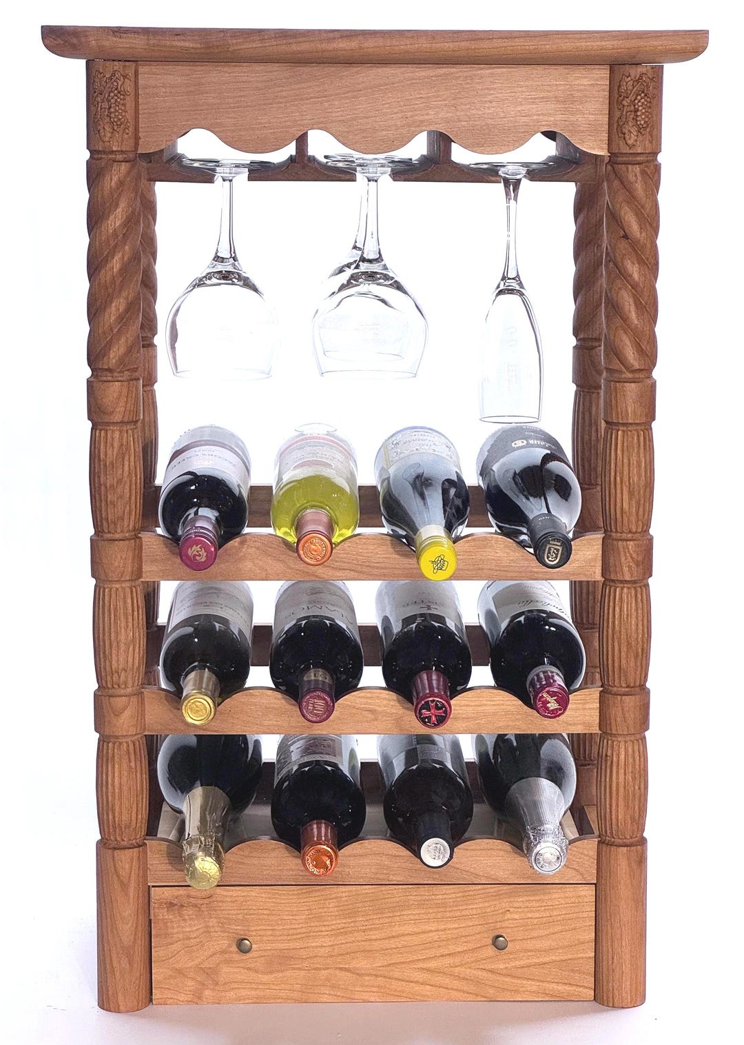 Countertop Wine Rack With Turned and Carved Posts. Upscale Storage With ...