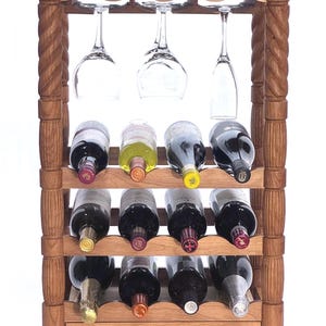 Countertop Wine Rack with Turned and Carved Posts. Upscale Storage with Classic Appeal