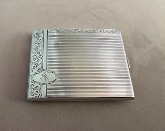 1930s Art Deco Czechoslovakian 900 Solid Silver Engine Turned Cigarette Case Wallet