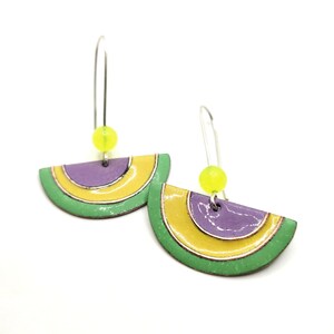 bright colorful earrings, dangle earrings women, cloissone earrings handmade, enamel jewel copper, half circle earrings dangle yellow bead