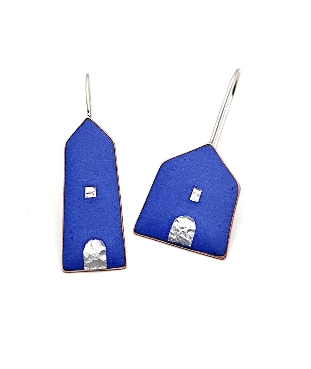 House Earrings Handmade, Mismatched Earrings Dangle, Indigo Blue