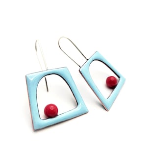 Enamel earrings, light blue geometric earrings, copper enamel earrings, enamel earrings handmade, drop light blue earrings, minimal jewelry