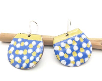 Polka Dot Enamel Earrings: Impressionist Copper Dangles