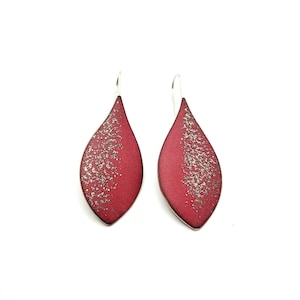 Red earrings dangle, red teardrop earrings, statement enameled earrings, copper enamel jewelry handmade, matte earrings silver hook,