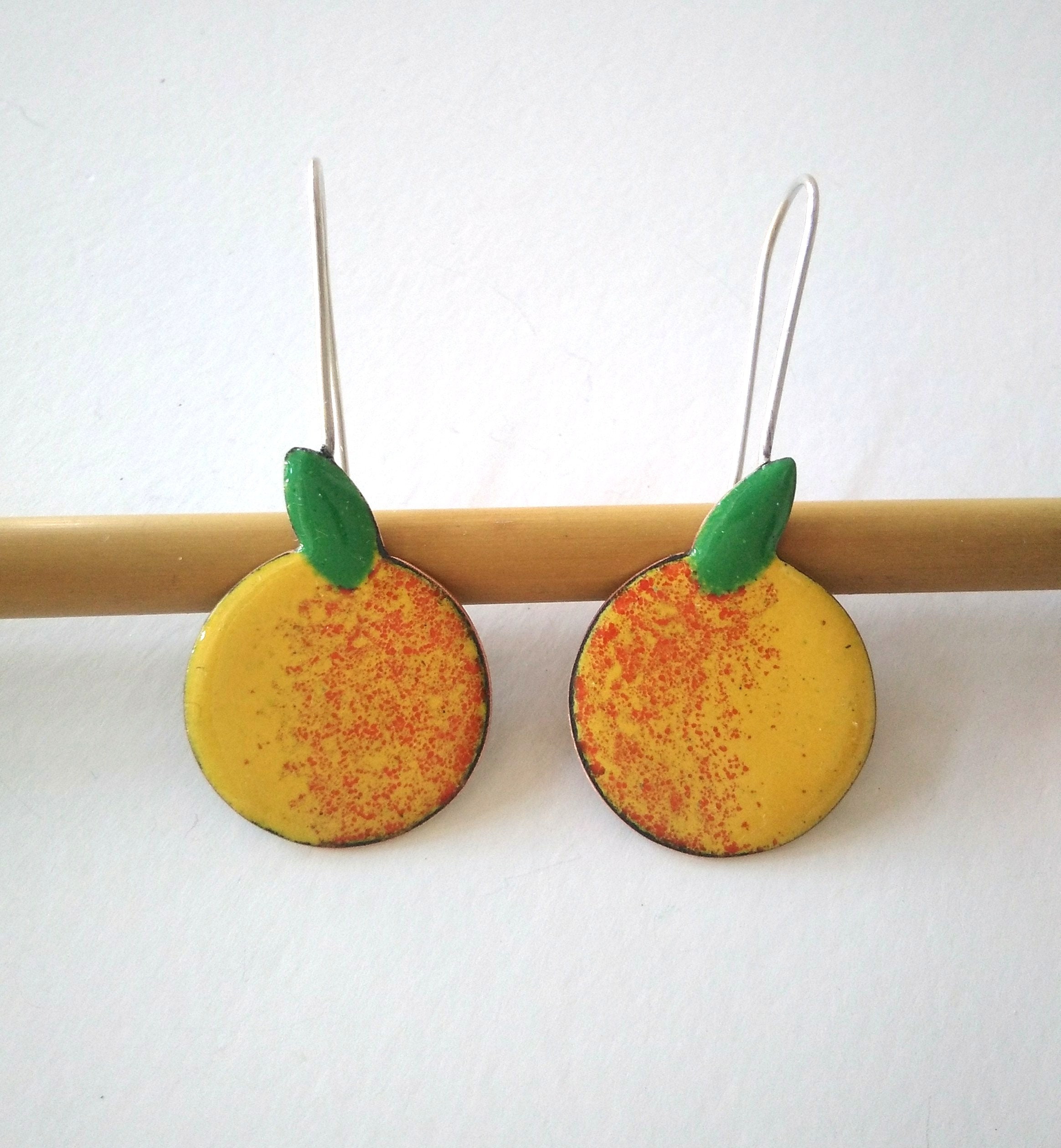 Long Fruit Enamel Earrings Dangle Orange Earrings Handmade Etsy New