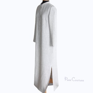 Organic flax linen casual womens modest maxi kaftan dress with buttons / Button down maxi dress long sleeve linen / Front buttoned kaftan