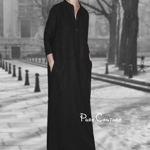 Long Caftan Dress Linen Maxi Dress 