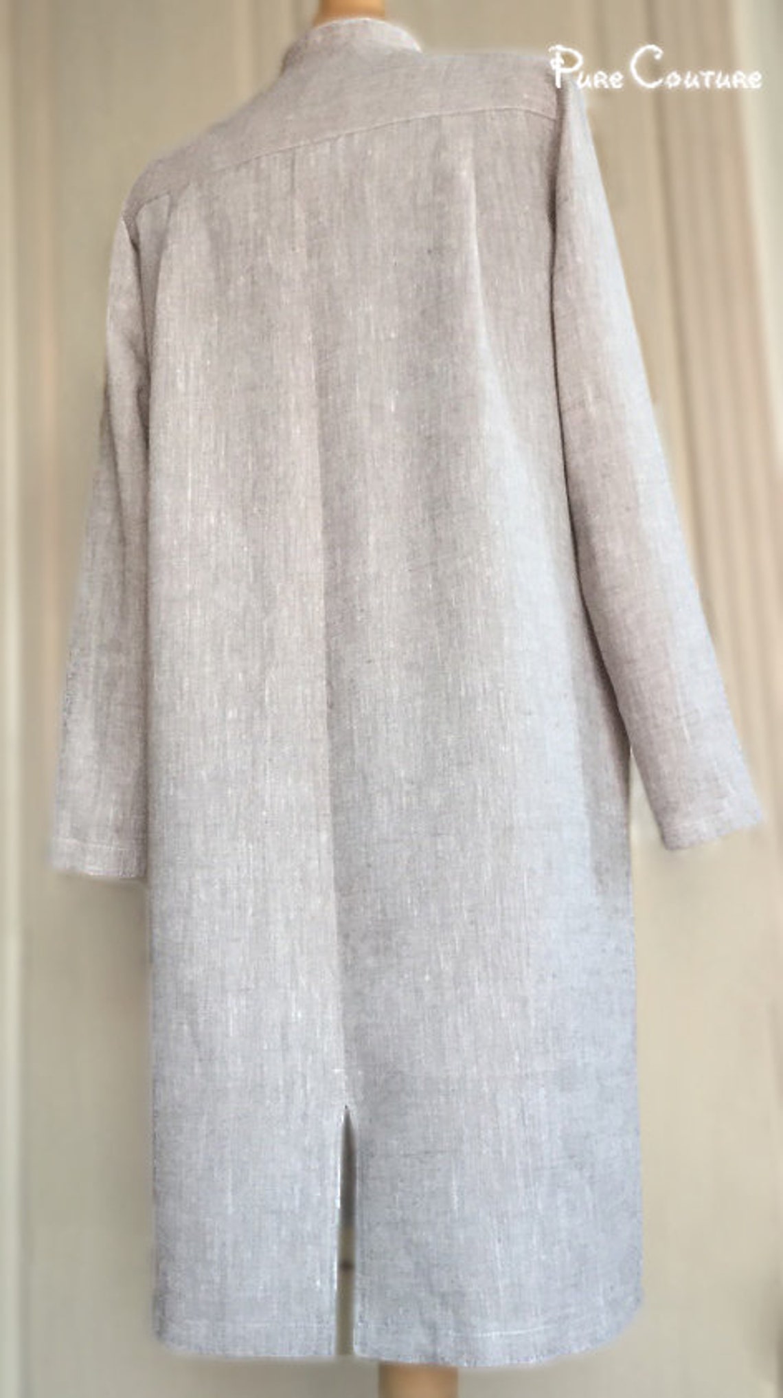 Natural White Linen Long Sleeve Midi Dress / Custom Knee - Etsy