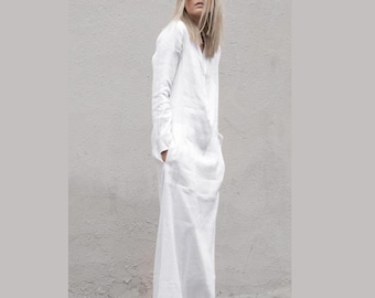 WHITE MAXI DRESS, Long white dress classic, Elegant white dress, Snow white dress plus size, Boho maxi dress White long sleeve dress women