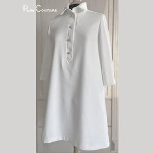 60s MOD WEDDING DRESS simple / Short unique wedding dress / High neck modest custom civil wedding dress / Minimalist elegant A line dress