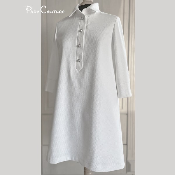 60s MOD WEDDING DRESS simple / Short unique wedding dress / High neck modest custom civil wedding dress / Minimalist elegant A line dress
