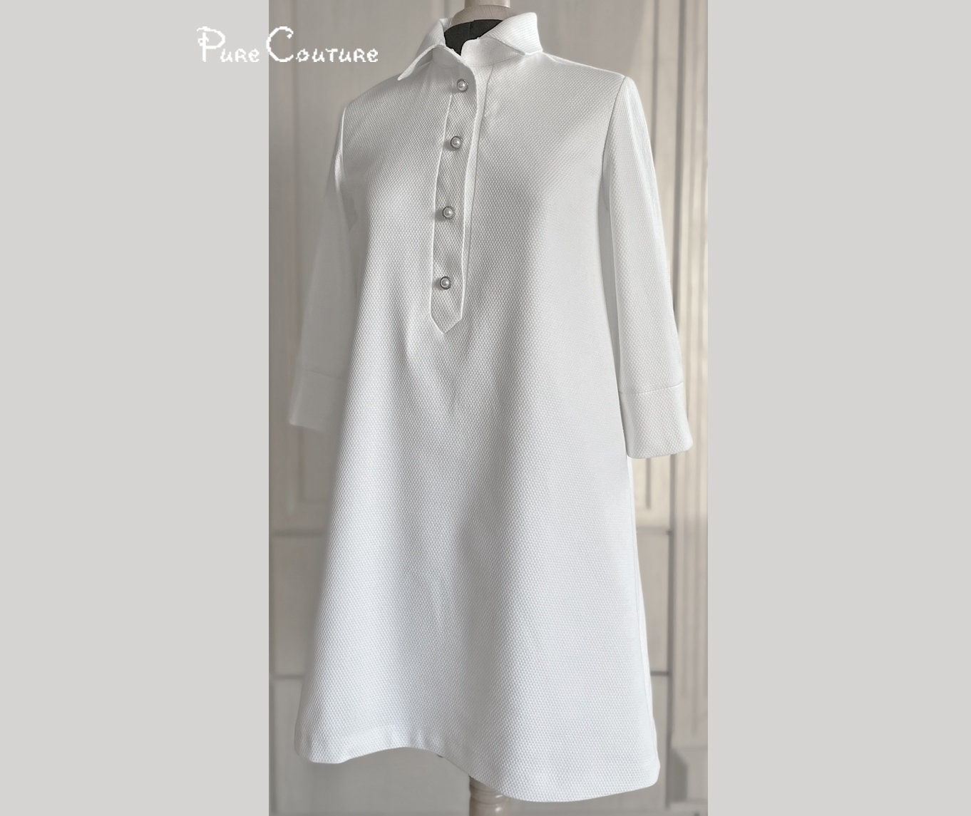 60s MOD WEDDING DRESS simple / Short unique wedding dress / High neck modest custom civil wedding dress / Minimalist elegant A line dress