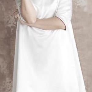 Modest retro wedding dress / A-line simple wedding dress with sleeves / Off white Aline silk wedding dress image 4