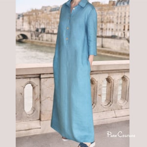 A line MAXI SHIRT DRESS maxi, Relaxed linen dress, Linen maxi dress, Linen plus size dress with sleeves, Organic linen plus size maxi dress