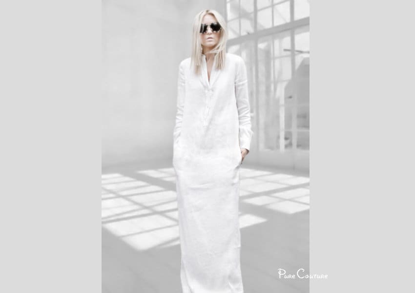 White Linen Long Dress With Pockets ...