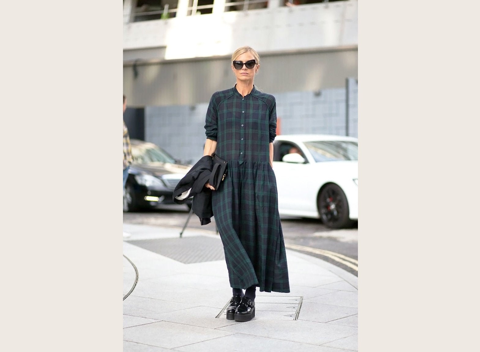 Plaid Dress Long Sleeve / Button Front Midi Casual Dress Women / Navy and Green Plaid Dress / Long Boho Dress with Checks
