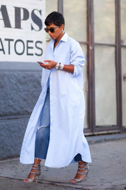 open lace back dress Combo Twisted Oversized Shirt in Light Blue/Medium Blue – SVRN
