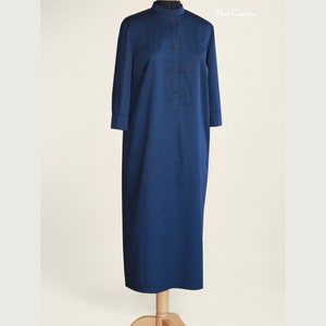 Vestido midi de algodón natural caftán azul marino mujeres / Vestido kaftán de algodón / Vestido formal azul marino / Camisa de algodón vestido midi