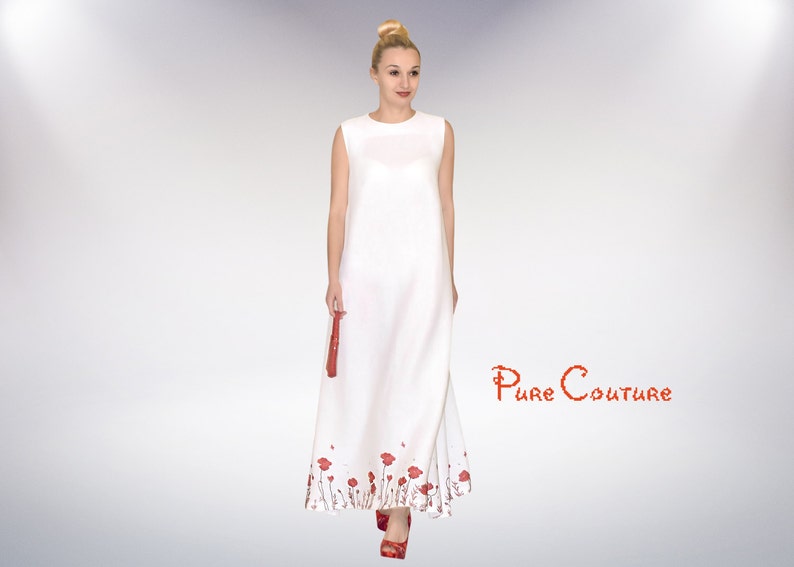 Beautiful Dress White Maxi Dress Red White Dress Linen Etsy
