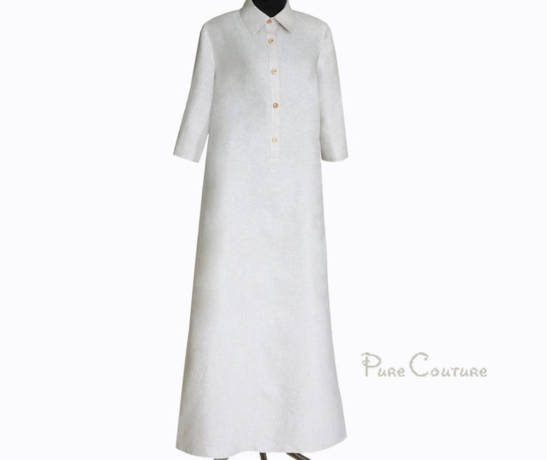 White linen long A line dress with buttons / Tailored womens flax linen dress plus size maxi / Organic linen maxi dress casual image 5