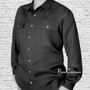 Mens linen shirt / Plus size button up linen shirt for men / Linen collared button down shirt long sleeve