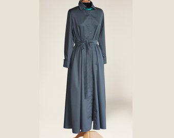 Button down organic cotton maxi dress long sleeve / Wrap maxi dress with sleeves / Shirtdress / Satin dress button up tshirt women