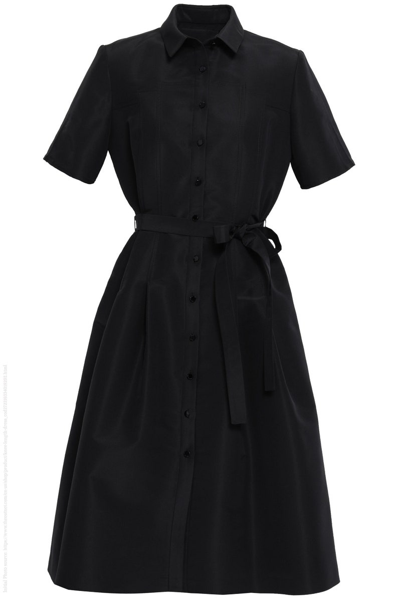 BLACK DRESS with belt Black cotton shirt dress Button down | Etsy