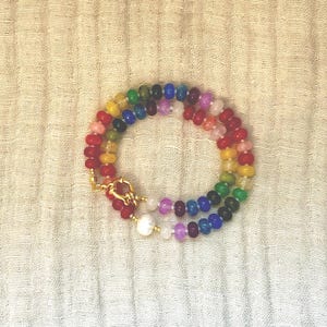 Rainbow Glass Bead + Pearl Necklace