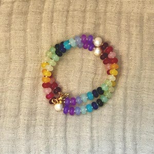 Rainbow Glass Bead + Pearl Necklace