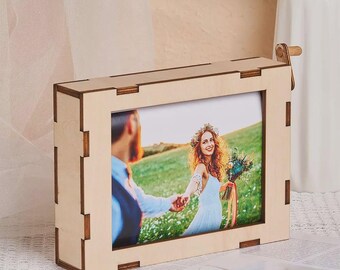Personalized Wooden Rolling Photo Frame: Holds 5 Photos, Anniversary Gift