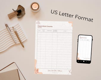 Fetal Kick Log - A4 & US Letter Formats - Autumn Design - Editable Digital and Printable