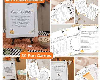 Halloween Baby Shower Games-Bundle – 30 'A Little Boo' Themed Printable Activities –  Editable Canva & PDF Templates