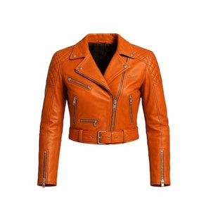 Orange Quilted Leather Biker Jacket | Genuine Lambskin Moto Coat | Y2K Style