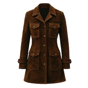 Brown Suede Military Trench Coat | Women's Long Safari Button Jacket