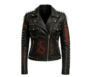 Spiked Studded Leather Biker Jacket | Gothic Punk Moto Coat