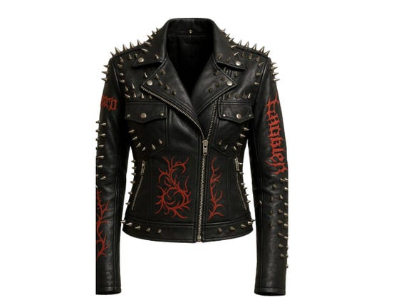 Spiked Studded Leather Biker Jacket | Gothic Punk Moto Coat - Etsy