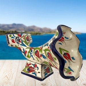 Hand-Painted Ceramic Gramophone | Traditional Turkish Tile Art | Functional Phone Amplifier-Gramaphone