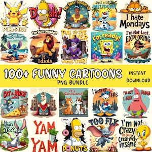 100+ Funny Cartoon Character Png Bundle, Retro Cartoon Png, Princess Png, Dis-nei Cartoon Png, Sublimation Design, Cartoon Character Png